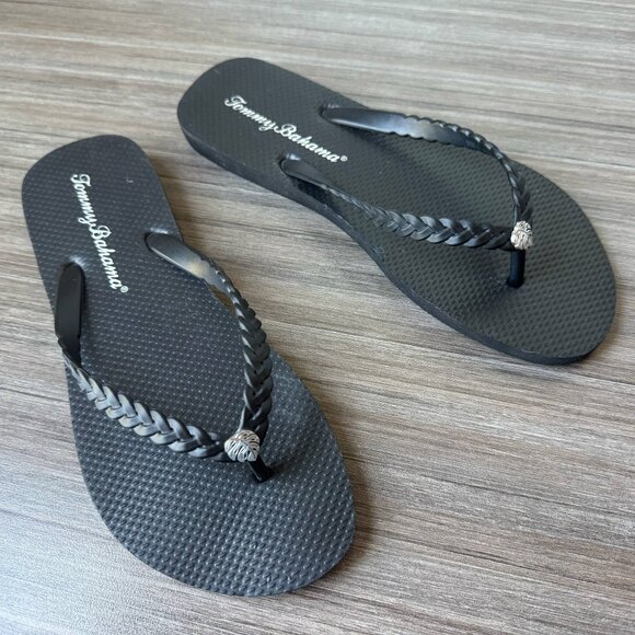 Tommy Bahama Women's Whykiki Braided Flip Flops Sandals Thongs $30 in Black - Picture 1 of 10